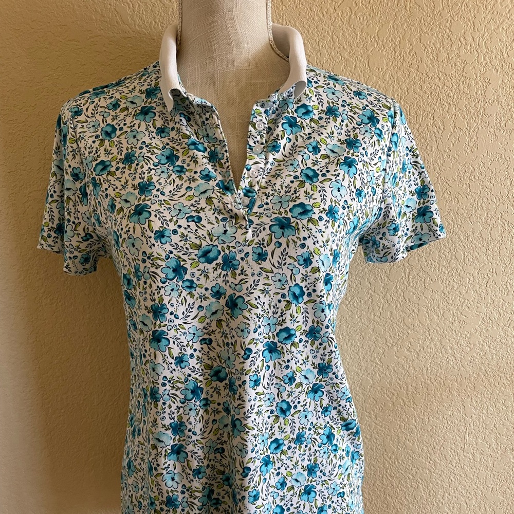 Lands' End Blue and White Floral Button Down Shirt Size Small